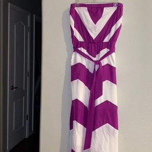 Strapless maxi dress - fuchsia/purple & cream